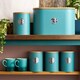 image 2 of Cooks Professional 5 Piece Ribbed Tea, Coffee, Sugar, Biscuit & Bread Cannisters with Bamboo Lids | Stainless Steel Kitchen Storage Bins | Teal & Silver