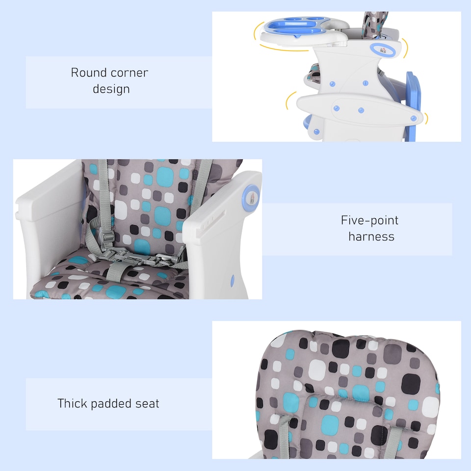 image 1 of HOMCOM 2-in-1 Convertible Baby High Chair Booster Seat w/ Removable Tray Blue