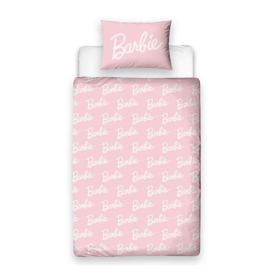 image 1 of Barbie Reversible Figures Duvet Cover Set - Pink/White - Single Pink | Single