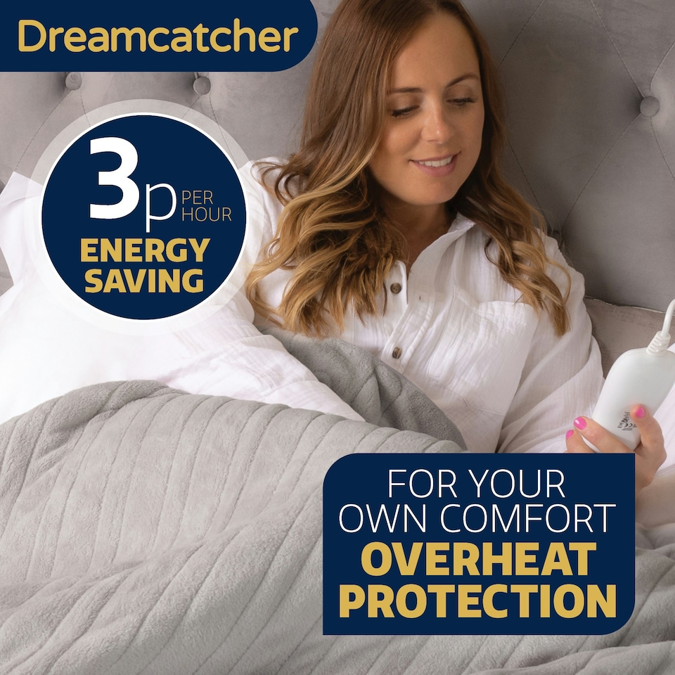 image 1 of Dreamcatcher Electric Heated Fleece Blanket Throw 160x120cm - Silver