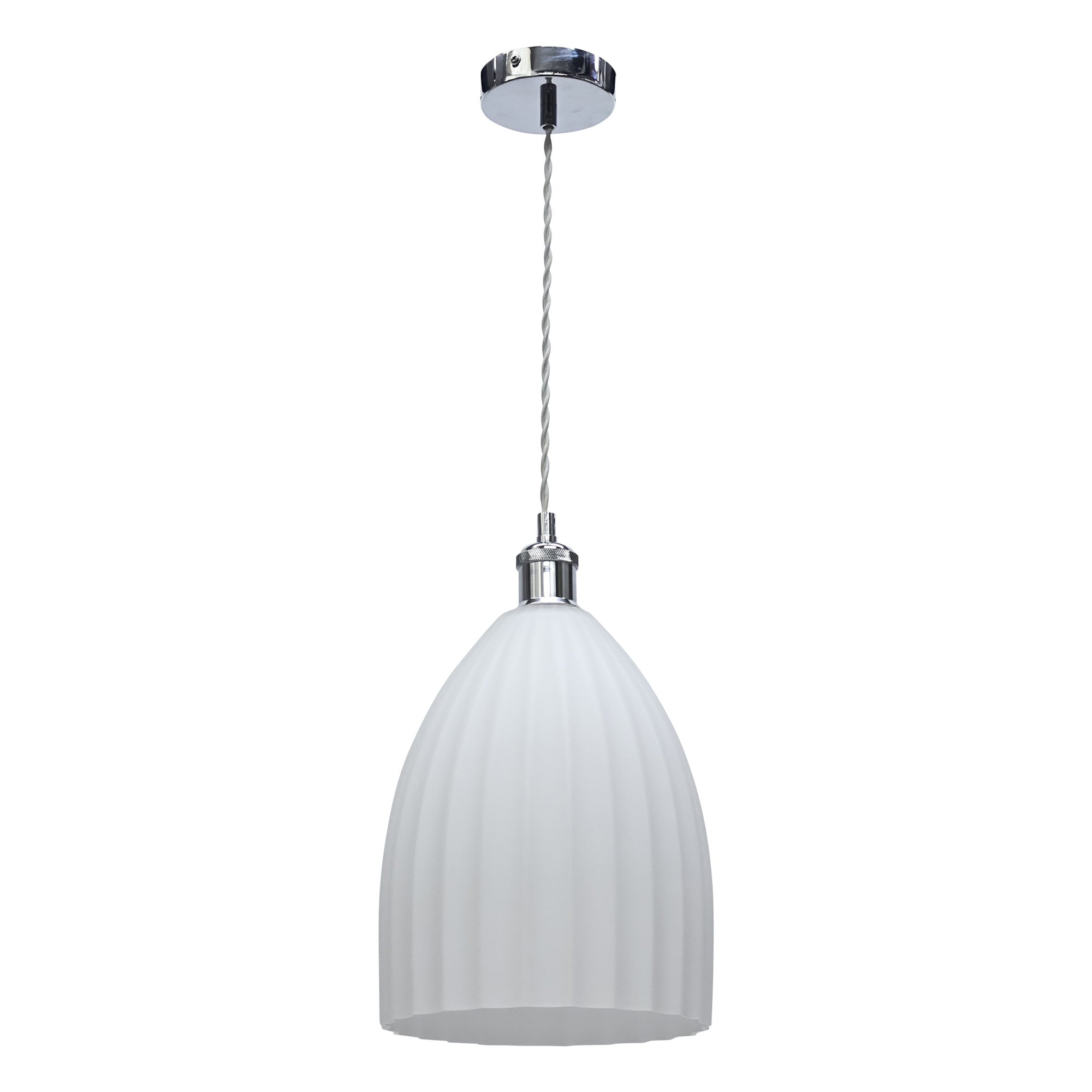 First Choice Lighting Hayes Polished Chrome with White Fluted Glass Pendant Light