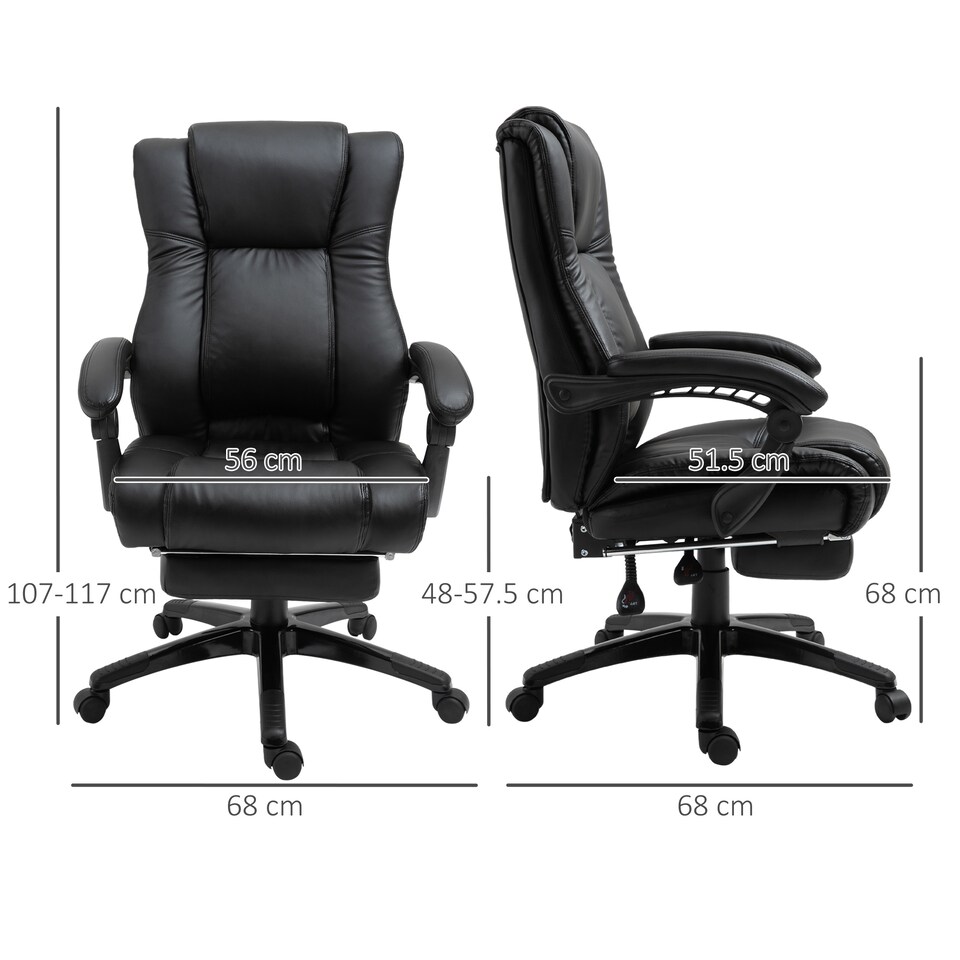 image 1 of Vinsetto Executive Office Chair for Home, PU Leather Computer Chair, Swivel Desk Chair with Footrest, Wheels, Adjustable Height, Black