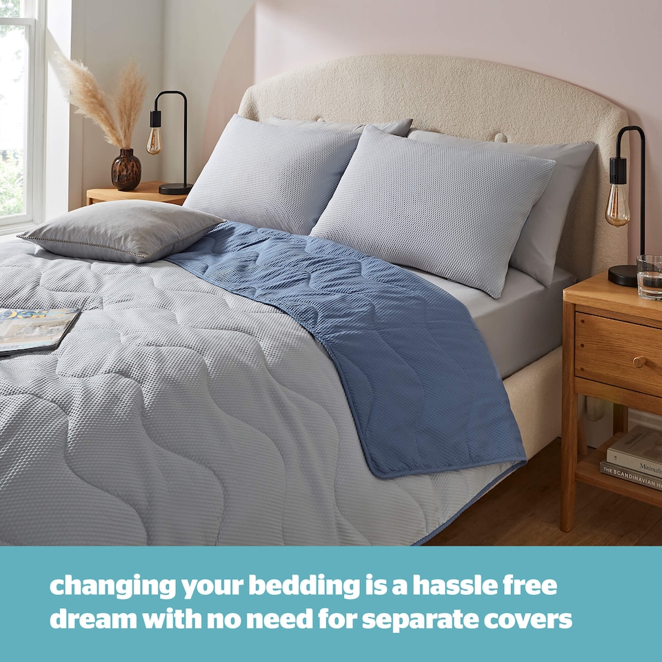 image 1 of Silentnight Summer Breeze Seersucker Coverless Duvet 2.5 Tog Blue Light Grey | Blue | Blue | SuperKing