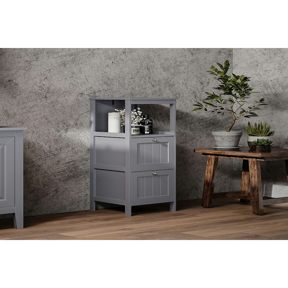 image 1 of Living and Home Compact Wooden Bathroom Cabinet with Drawers - Grey
