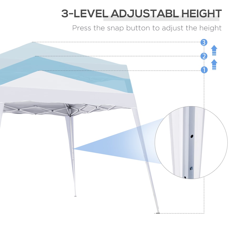 image 1 of Outsunny 3 M x 3 M Base 2.5 M x 2.5 M Top Pop Up Gazebo, 2 Person Setup Instant with Carry Bag, Height Adjustable Slant Leg Party Tent Instant Event Shelter for Garden, Patio | White