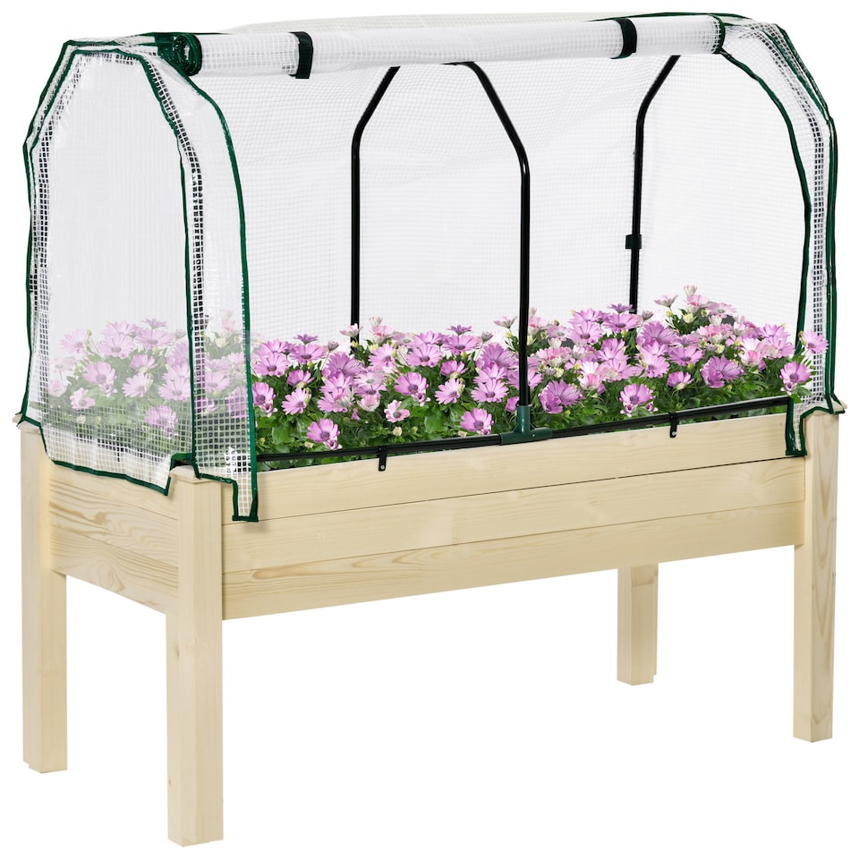 image 1 of Outsunny Raised Garden Bed with PE Cover Patio Elevated Wood Planter Box