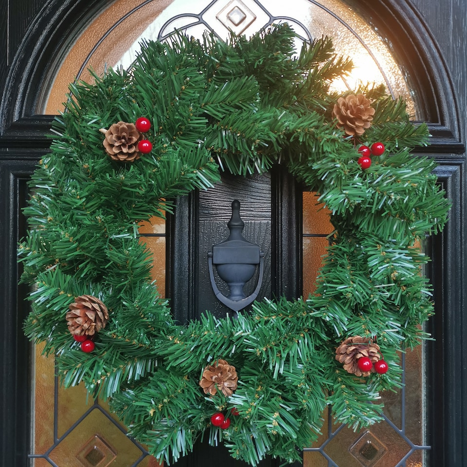 image 1 of 50cm Premier Christmas Wreath With Festive Berry and Cones