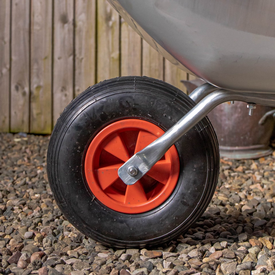 image 1 of Samuel ALEXANDER 65 Litre 60kg Capacity Galvanised Metal Garden Cart Wheelbarrow - Heavy Duty Garden Wheelbarrows with Pneumatic Tyre