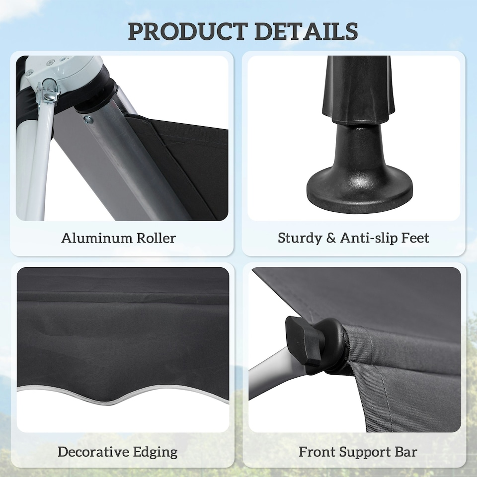 image 1 of Outsunny 2x1.5m Manual Retractable Patio Awning Floor- to-ceiling Shade - Grey Grey