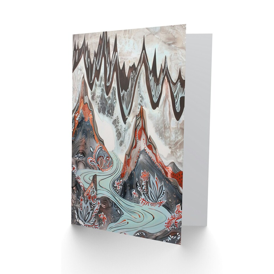 image 1 of Spiky Mountains River Trippy Floral Folk Him Her Birthday Card
