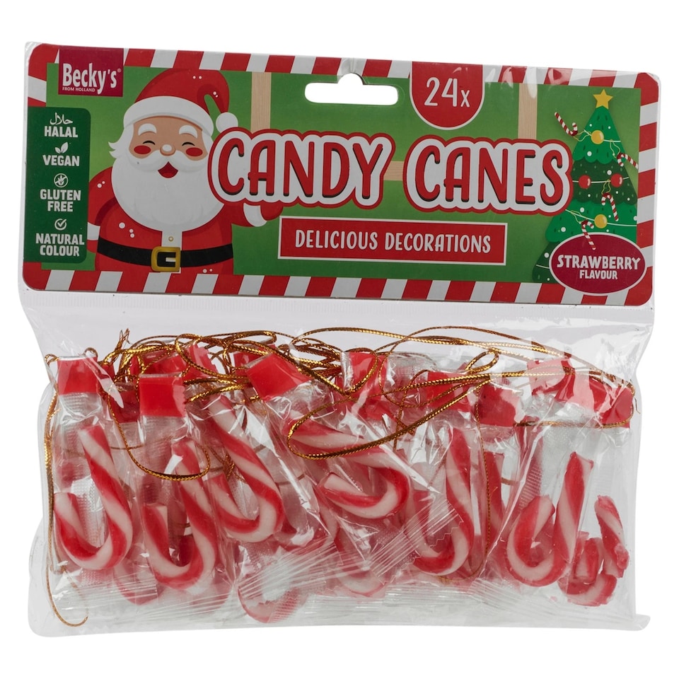 image 1 of 24 Hanging Candy Canes Christmas Tree Decorations Strawberry Sweets Gluten Free | Red | Red & White | 48