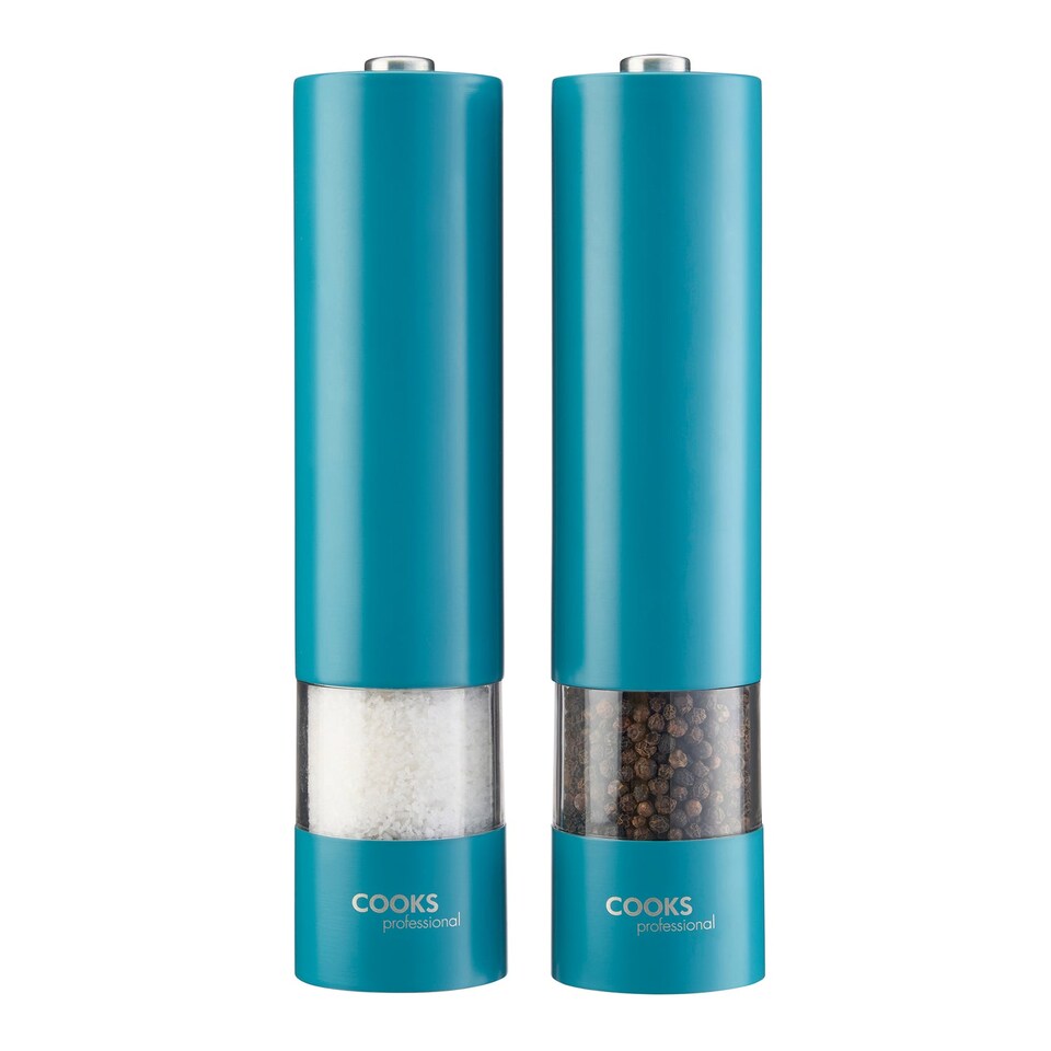 image 1 of Cooks Professional Electric Salt & Pepper Mill Set with Bamboo Base | Blue | Teal