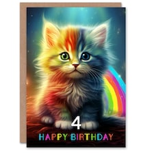 Kids Cute Rainbow Kitten Age 4 Year Old Child Kids 4th Birthday Card