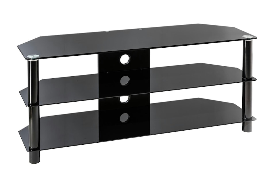 image 1 of Essentials TV-Stand with 3 Shelves Black/Glass ESS1200/3-BLK | Black | Black | One Size | 249