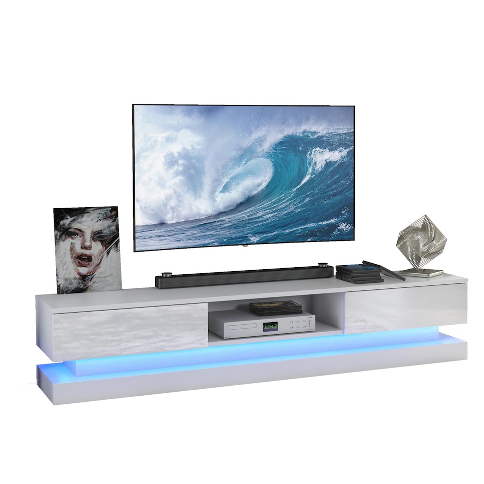 image 1 of TV Unit TV Stand Media Cabinet Sideboard Grey High Gloss Doors LED 180cm