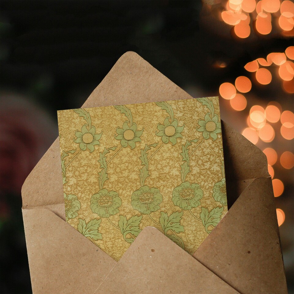 image 1 of William Morris Art Card Kennet Floral Pattern Orange Green