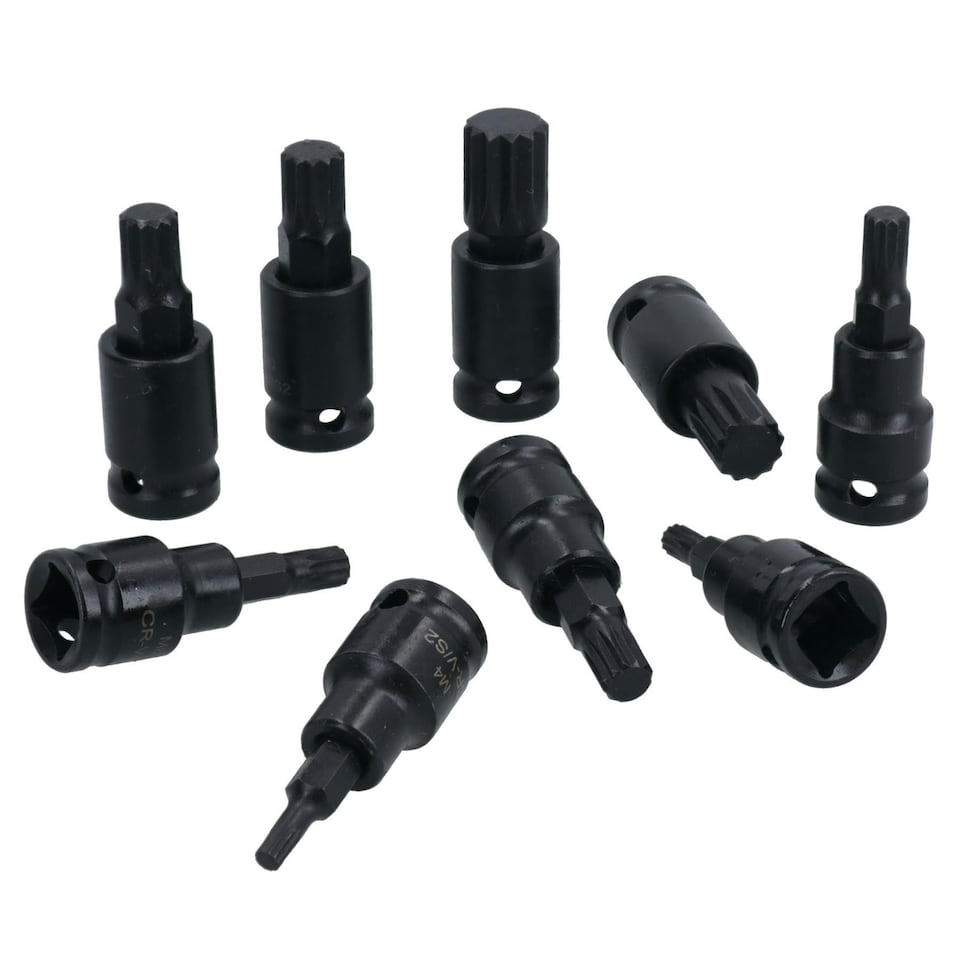 image 1 of Male Spline Impact Impacted Shallow Bit Sockets M5 - M14 9pc 3/8in Drive