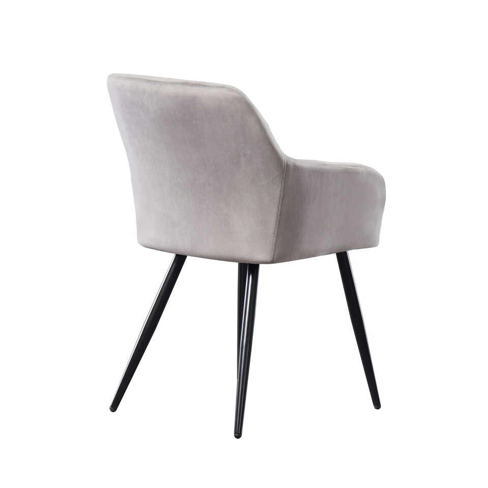 image 1 of Set of 2 Camden Modern Velvet Dining Chairs with Armrests, Quilted Design & Black Metal Legs Grey | Light Grey