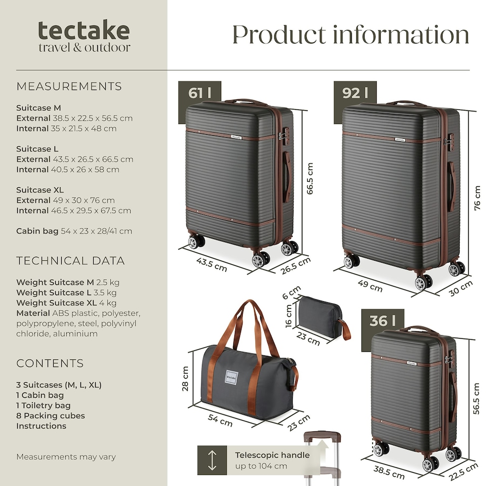 image 1 of Suitcase Set Madison - 13-piece, 3 suitcases, packing cubes, TSA lock Grey | Anthracite