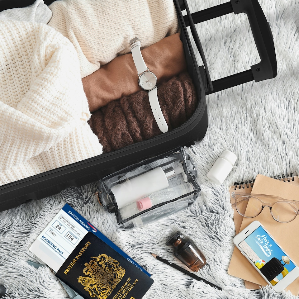 image 1 of Flight Knight 25" 4 Wheel ABS Hard Case Medium Suitcase 100+ Airlines Approved - easyJet, British Airways, Ryanair, Jet2, Emirates & Many More - Check-in | Black | Black Mono | Medium