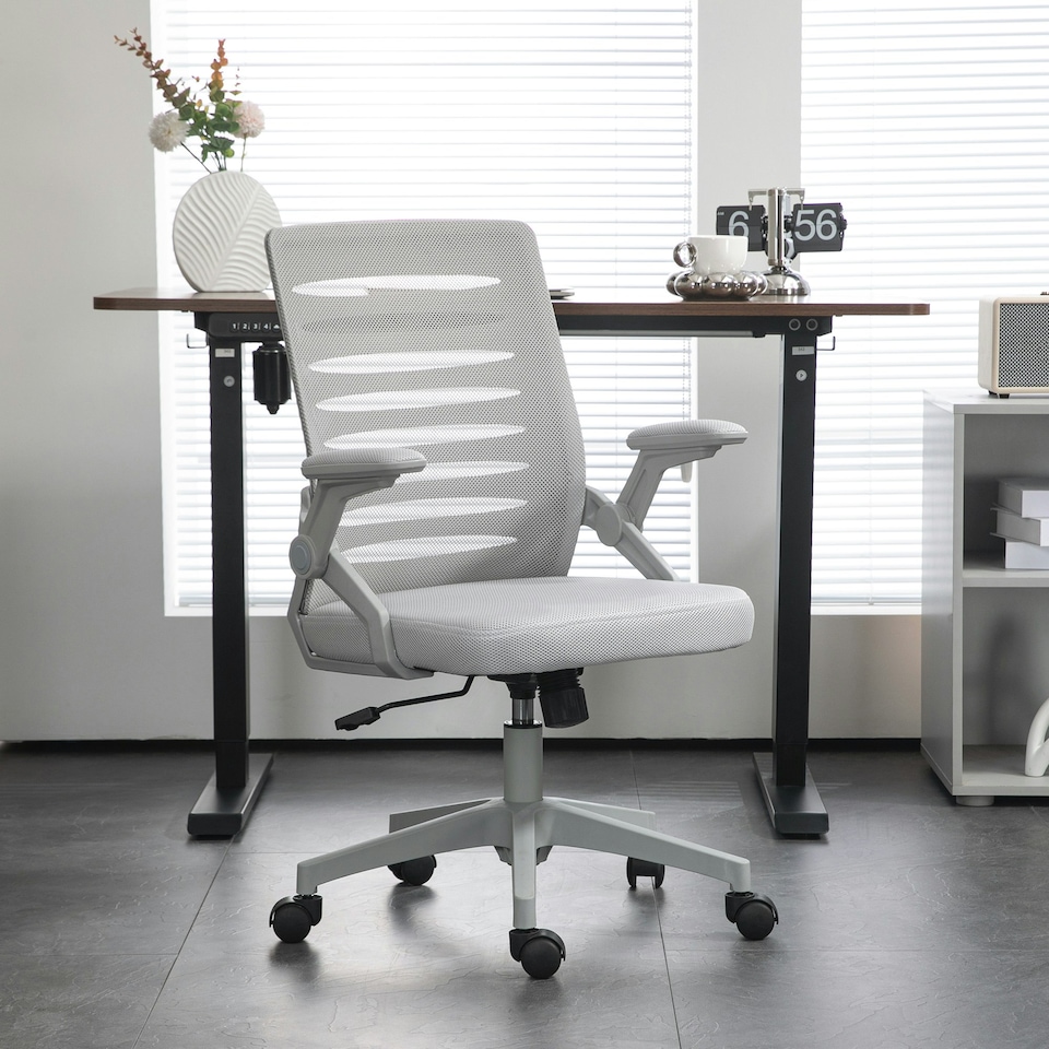 image 1 of Vinsetto Mesh Office Chair Home Swivel Task Chair with Arm, Grey