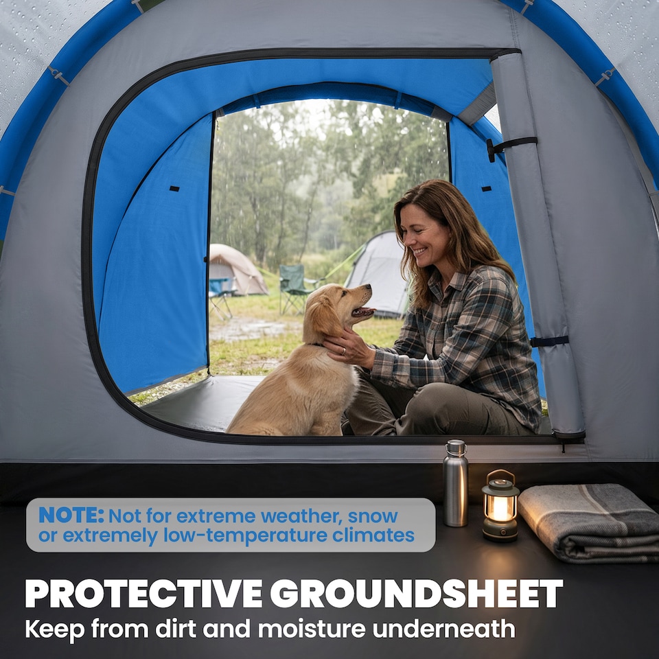 image 1 of Outsunny 2 Man Camping Tent with 2 Rooms Porch Vents Rainfly, Sky Blue