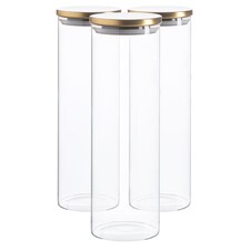 Argon Tableware Glass Storage Jars with Metal Lids - 2 Litre - Gold - Pack of 3