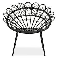 Interiors by Premier Black Rattan Round Peacock Chair, Unique Chair with Metal Legs, Rattan Dining Chair, Rattan Outdoor Chair Black