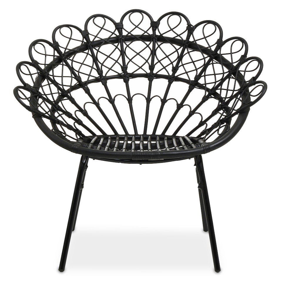 image 1 of Interiors by Premier Black Rattan Round Peacock Chair, Unique Chair with Metal Legs, Rattan Dining Chair, Rattan Outdoor Chair Black
