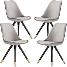 Set of 4 Sofia Ergonomic Modern Dining Chairs Upholstered in Velvet, Metal Legs with Gold End Tips | Grey | Dark Grey