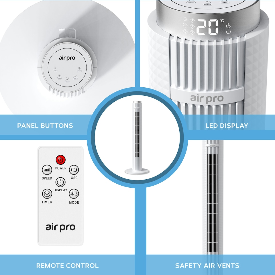 image 1 of Air Pro Smart 38" Tower Fan - Oscillating Bladeless Fan with Remote Control - White