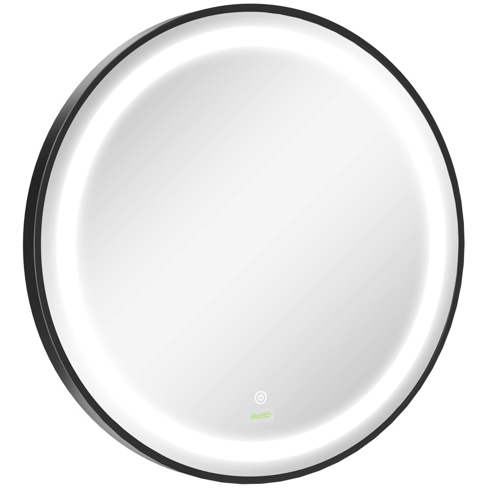 image 1 of kleankin Wall Mounted Round LED Bathroom Mirror with 3 Light Colours, Black
