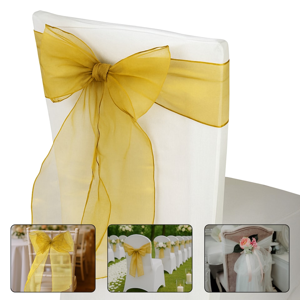 image 1 of 17 x 280cm Organza Chair Sashes, Sheer Sash Ties - 25pcs