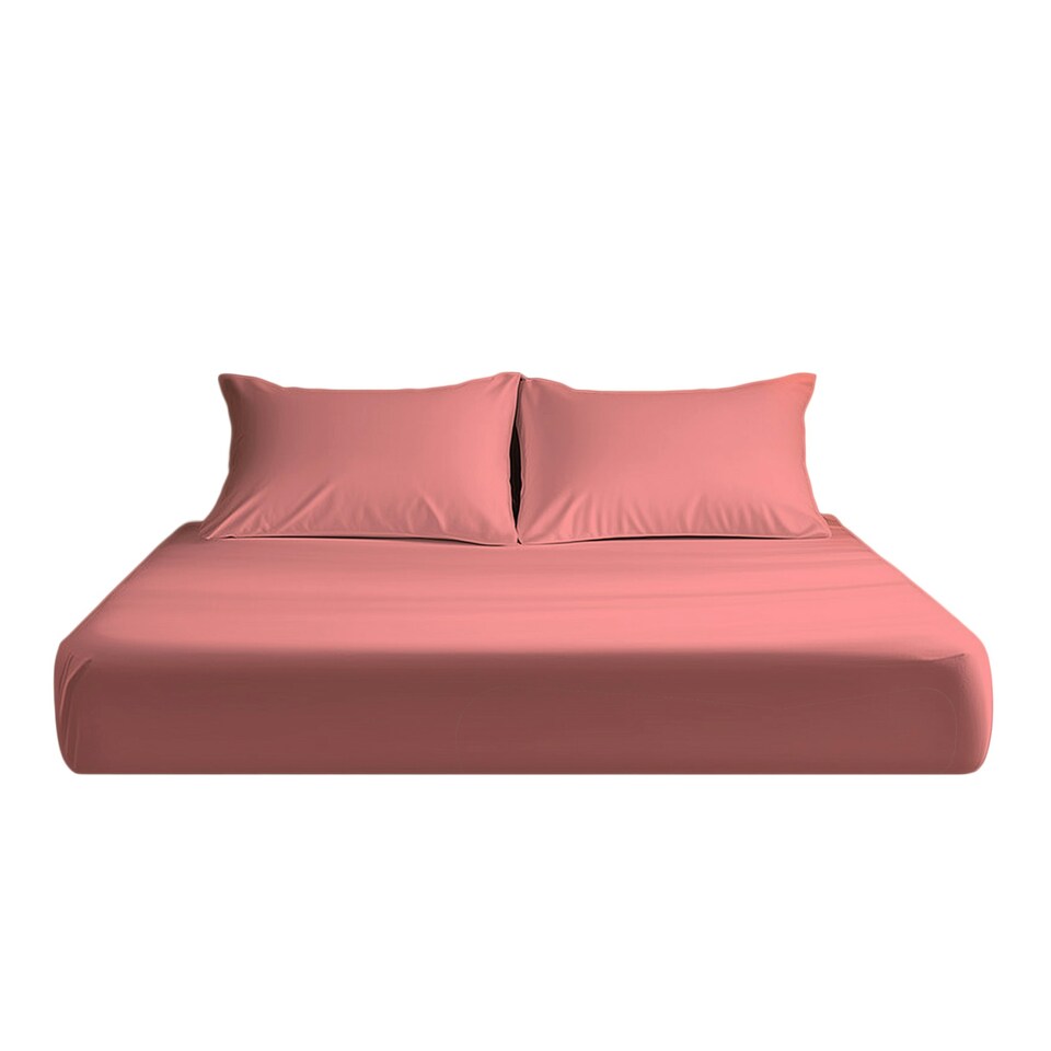 image 1 of Microfibre Soft Touch Fitted Sheet 25cm Skirt Plain Dyed Bed Linen Pink | Pink | Double