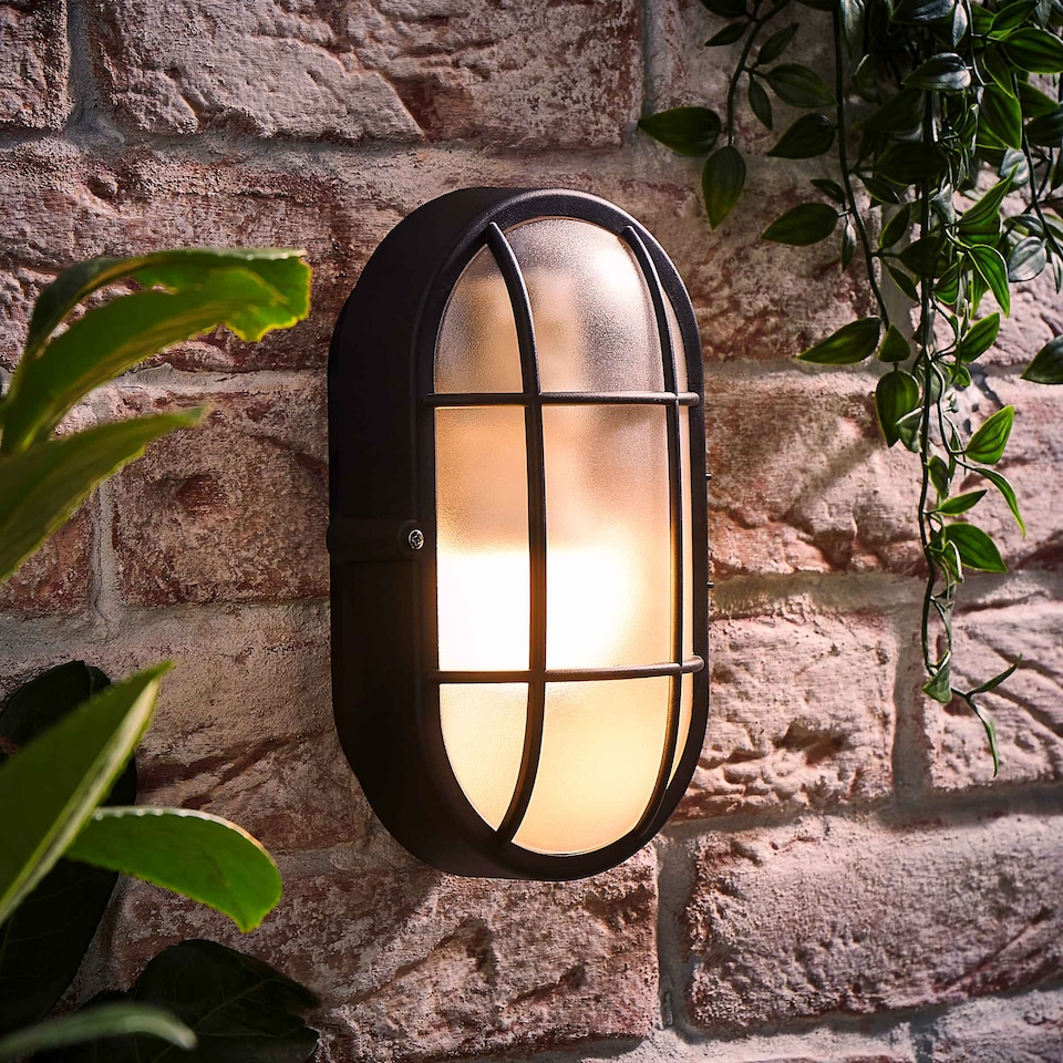 image 1 of ValueLights Carnforth Black Outdoor Garden Bulkhead Wall Light and Bulb