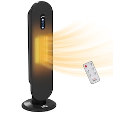HOMCOM Ceramic Space Heater, Indoor Tower Heater with 2 Heat, Oscillation, Remote Control, Timer, Tip-Over Overheating Protection, 1200W2000W, Black