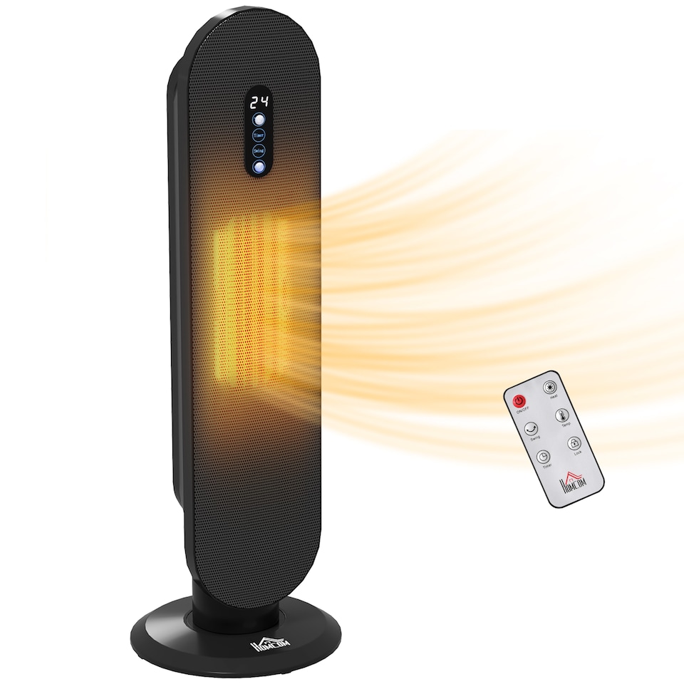 image 1 of HOMCOM Ceramic Space Heater, Indoor Tower Heater with 2 Heat, Oscillation, Remote Control, Timer, Tip-Over Overheating Protection, 1200W2000W, Black