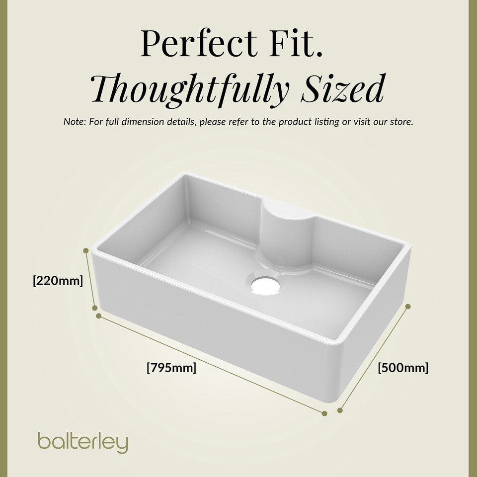 image 1 of Fireclay 795mm 1 Bowl Butler Kitchen Sink - Tap Ledge with Classic Tap & Waste - Ceramic Kitchen Sink & Tap