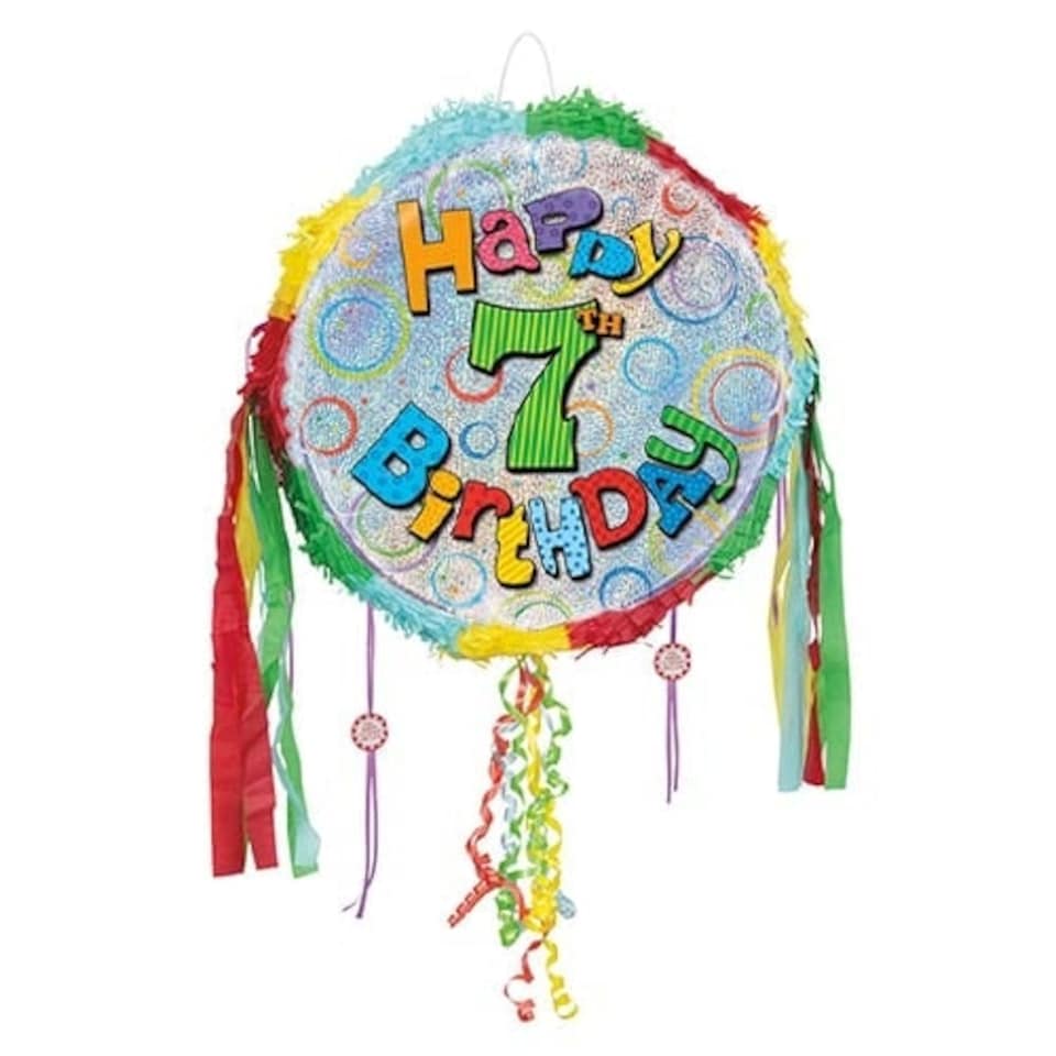 Happy 7th Birthday Holographic Pull String Pinata