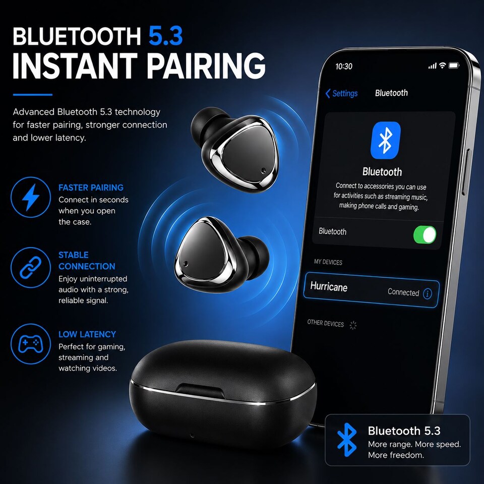 image 1 of Krane & Bauer Hurricane Wireless In-Ear Headphones, Black