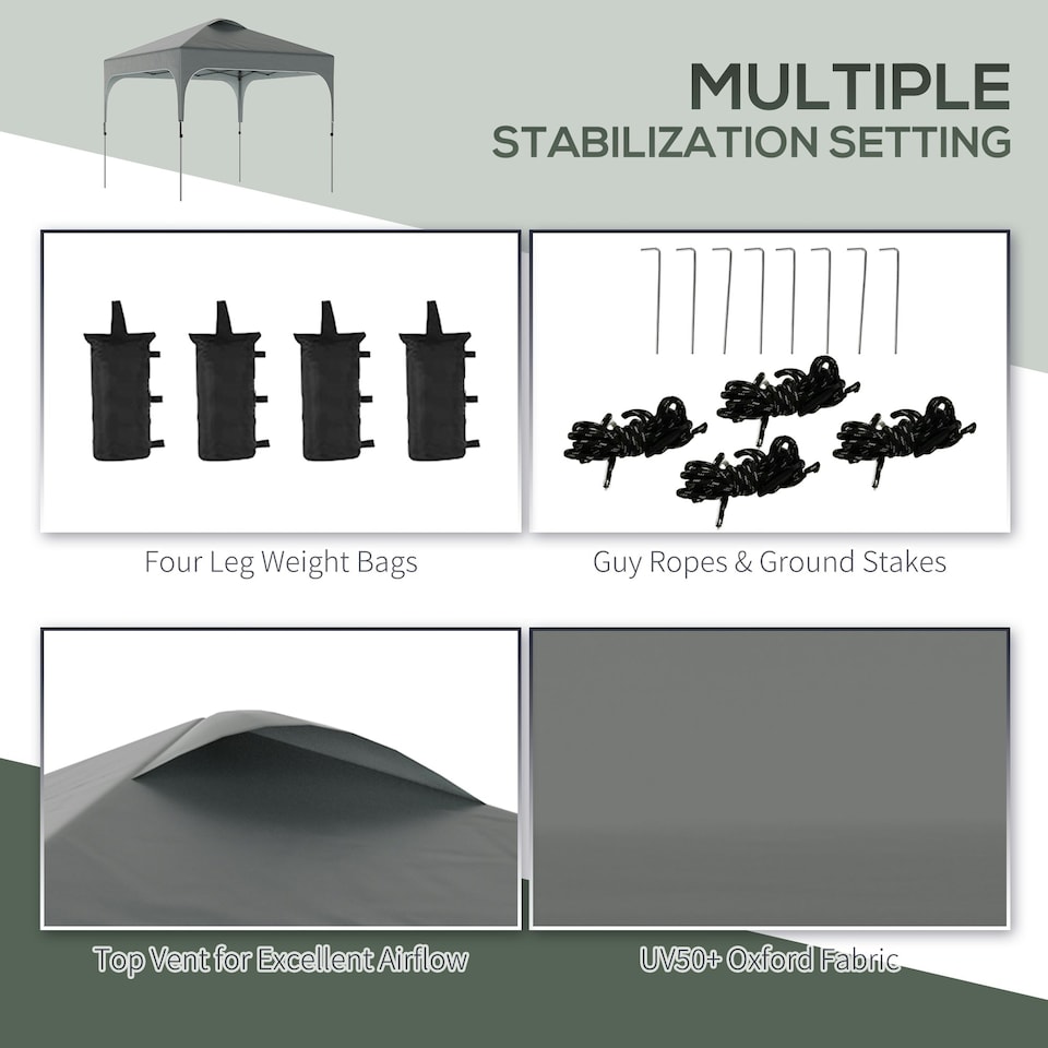 image 1 of Outsunny Pop Up Gazebo Foldable w/ Wheeled Carry Bag & 4 Weight Bags, Grey