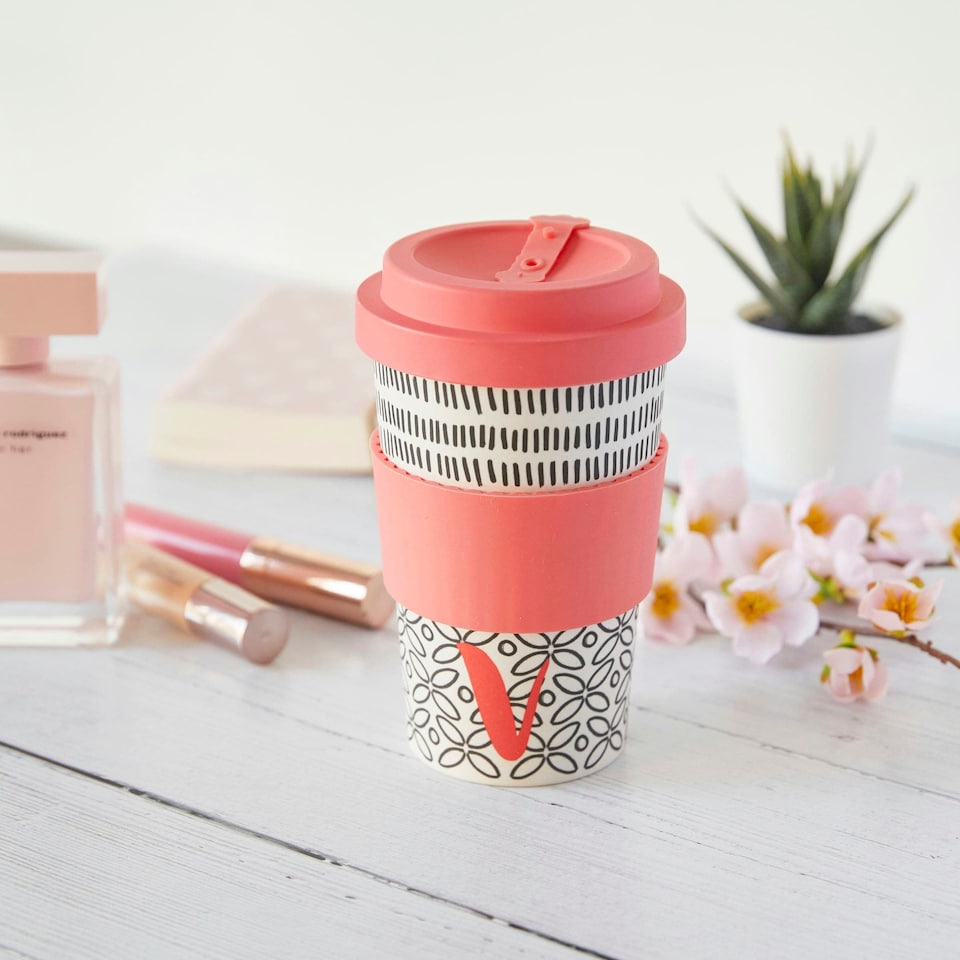 image 1 of KitchenCraft 410ml Bamboo A to Z Letter "V" Reuseable Mug | Multi