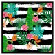 image 2 of Tropical plants on black & white stripes (Picutre Frame) Brown | Oak | XS