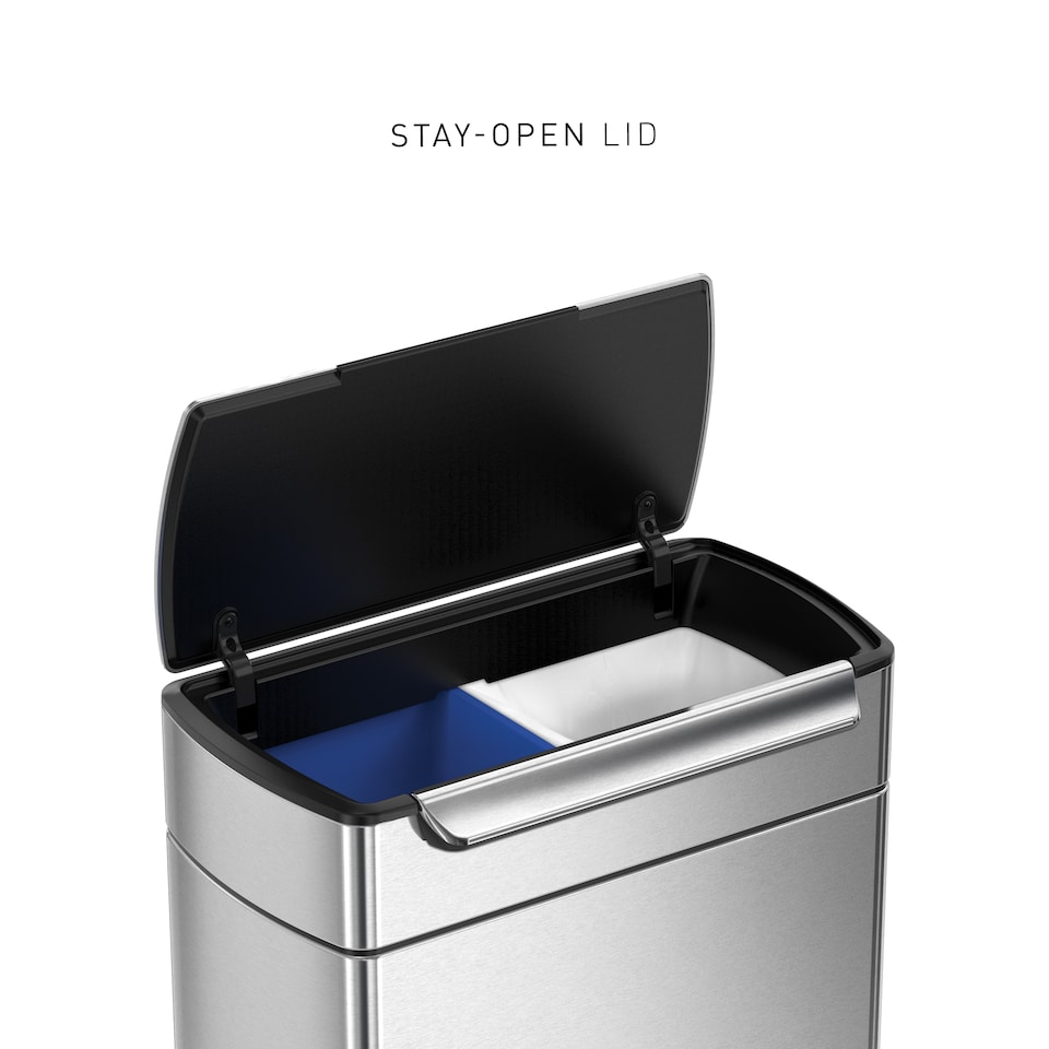 image 1 of Simplehuman 48L Rectangular Touch Bar Recycling Kitchen Bin, Brushed Stainless Steel