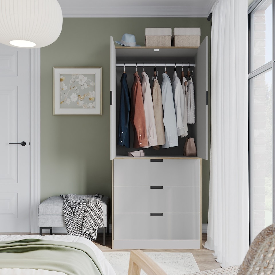 image 1 of 2 Door 3 Drawer Wardrobe with Hanging Rail - Modern Bedroom Storage Furniture | Brown | Oak with Grey Doors | 1