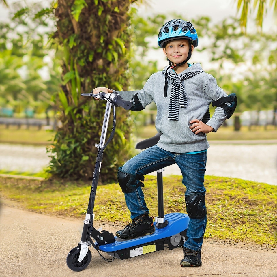 image 1 of HOMCOM Foldable Scooter 120W w/ Adjustable Height and Brake, Blue