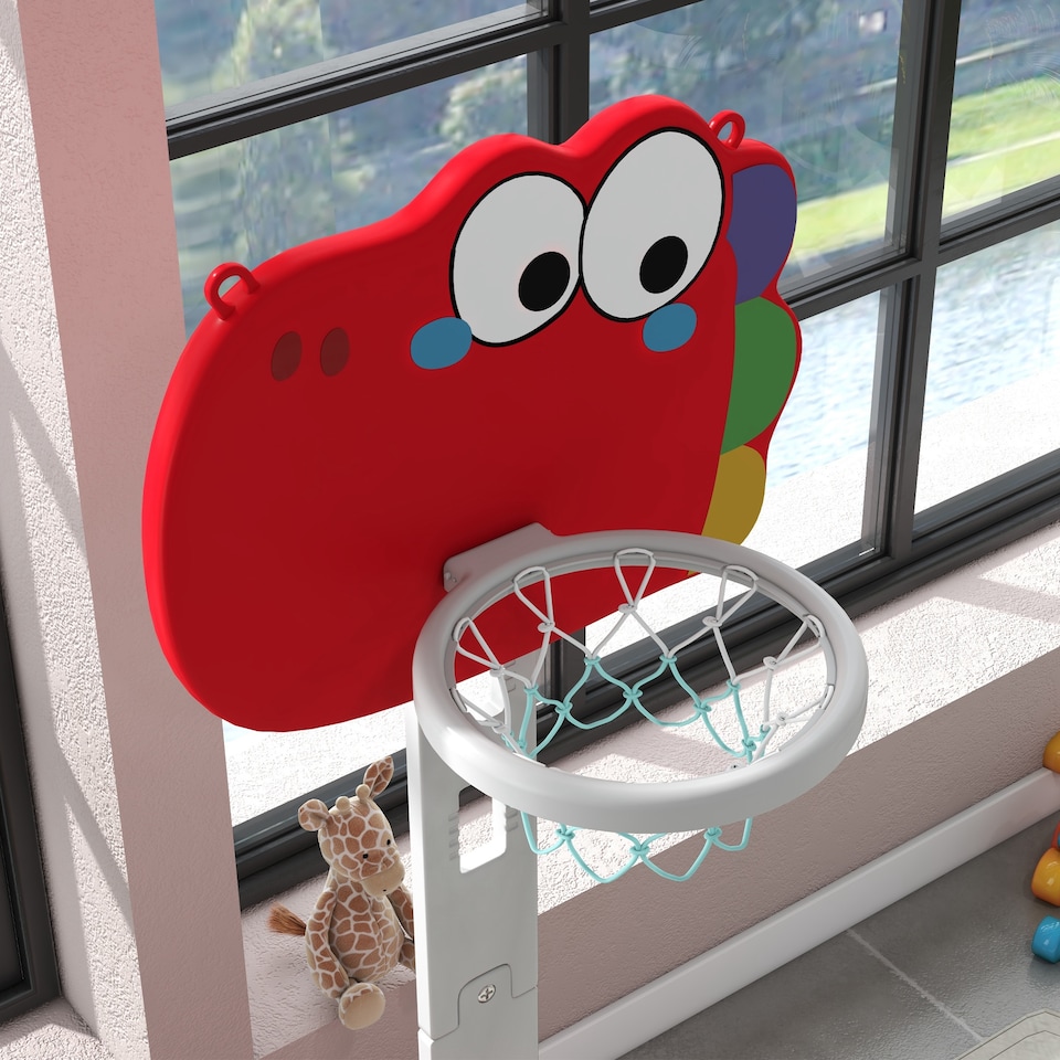 image 1 of AIYAPLAY 5-in-1 Basketball Set with Adjustable 96-130 cm Height, Red
