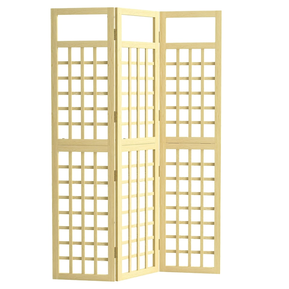 image 1 of Outsunny 3-Panel Wooden Garden Privacy Screen, Natural Wood Finish Yellow