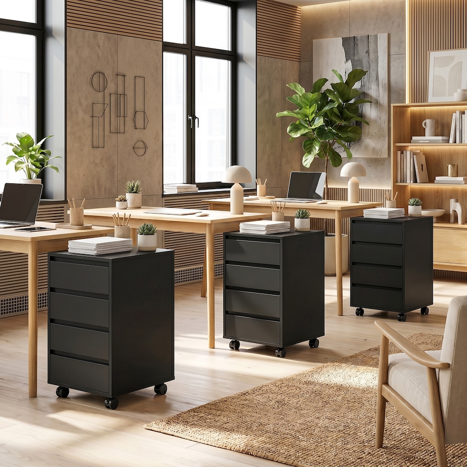 image 1 of HOMCOM Mobile Vertical Filing Cabinet with 4 Drawers for Home Office, Black