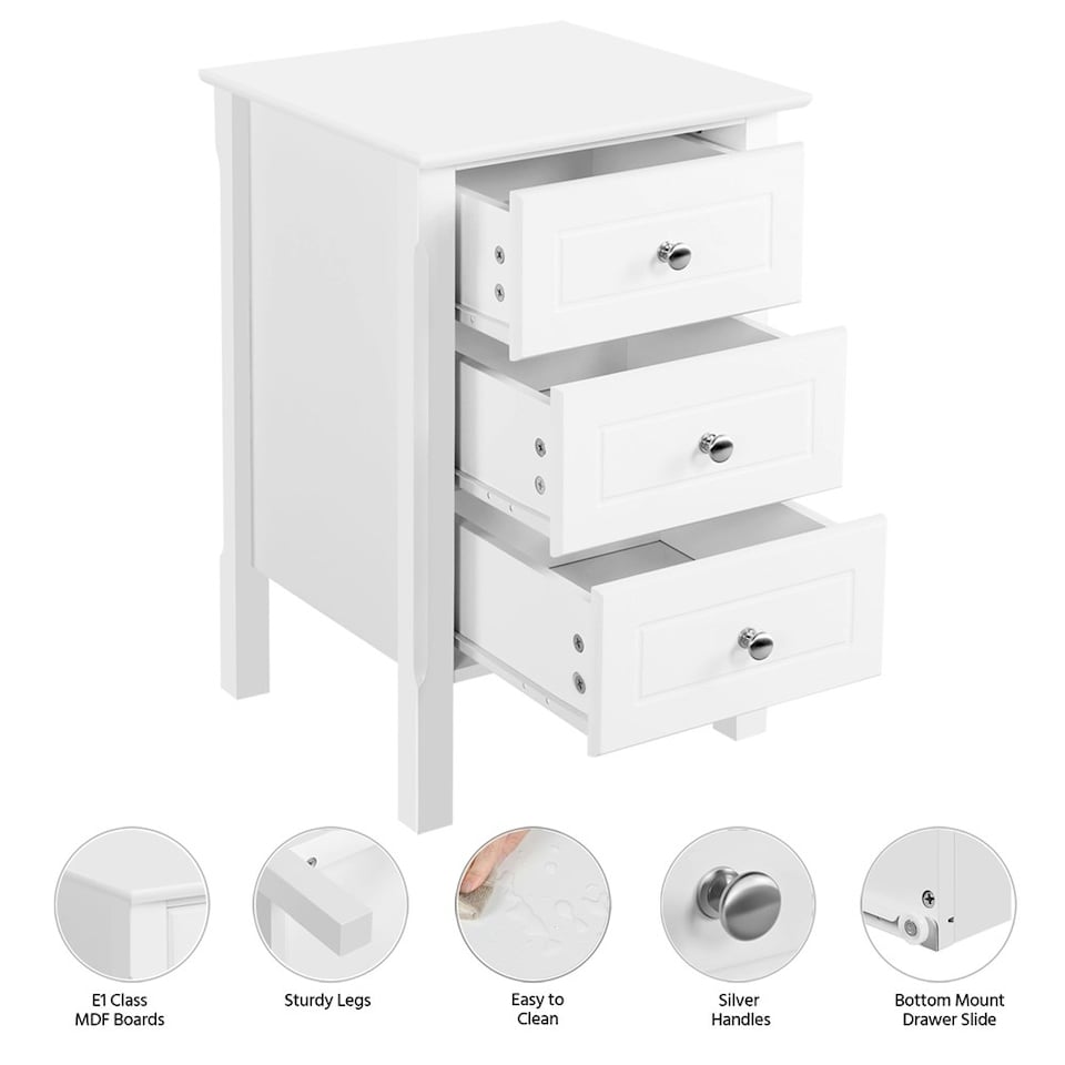 image 1 of Yaheetech 2PCS Modern Style Bedside Tables with 3 Drawers White